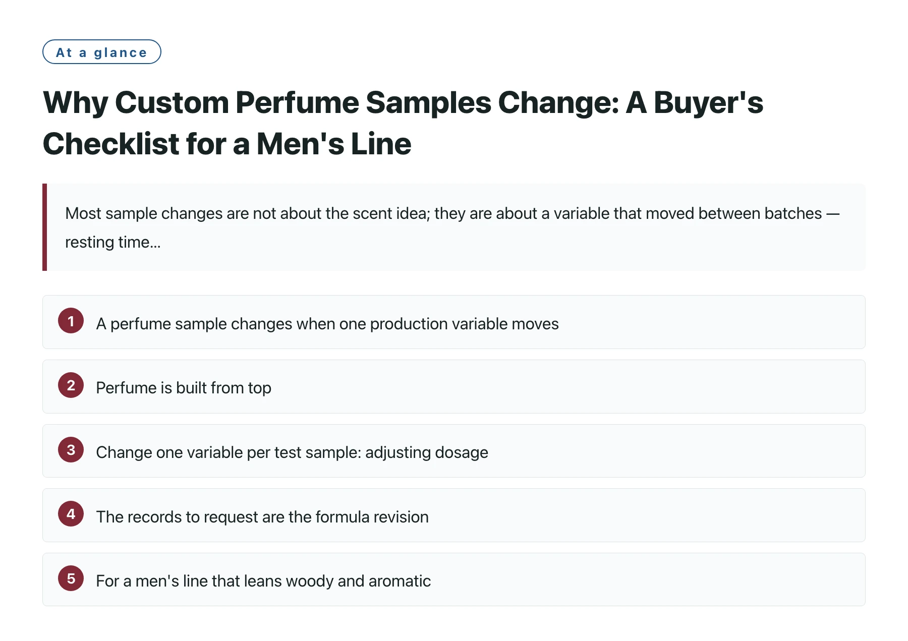 Why Custom Perfume Samples Change: A Buyer's Checklist for a Men's Line——全文要点速览